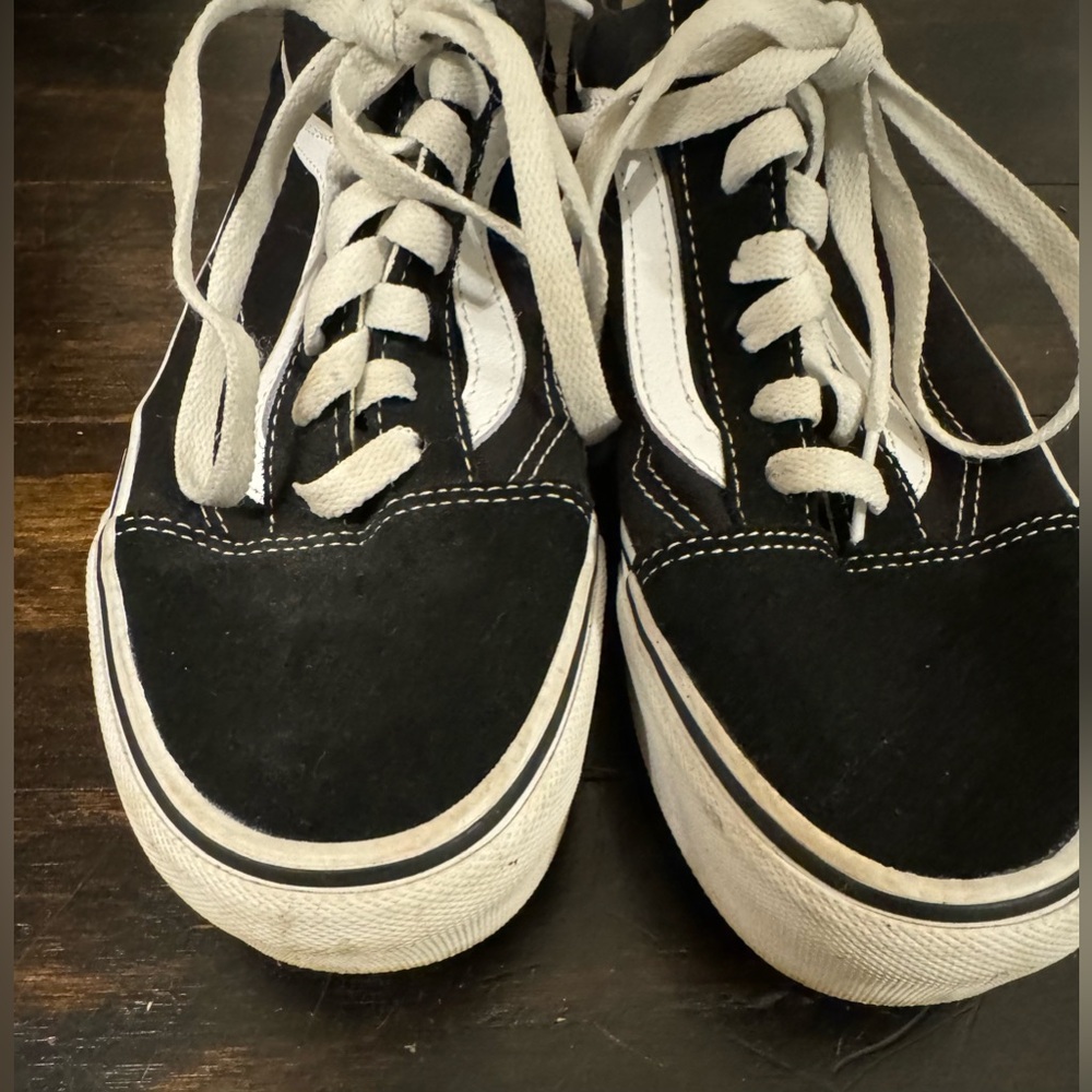 Vans men’s sz 6 ladies sz 7.5 black canvas suede old skool sneaker white logo